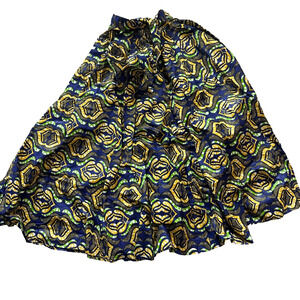 Ankara Long Maxi Skirt with Pockets Geometrical Abstract Blue One Size